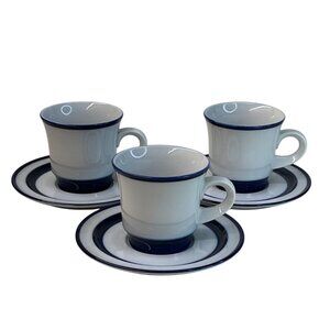 3 Noritake Primastone Fjord Cobalt Blue Coffee Cup and Saucer Sets Japan